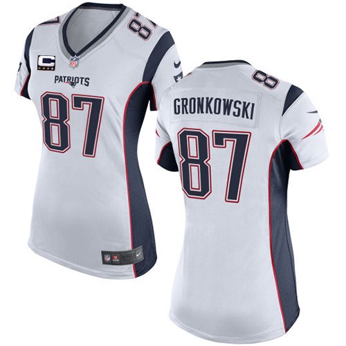 Women's Elite Rob Gronkowski C Patch Nike Jersey White Road - #87 NFL New England Patriots